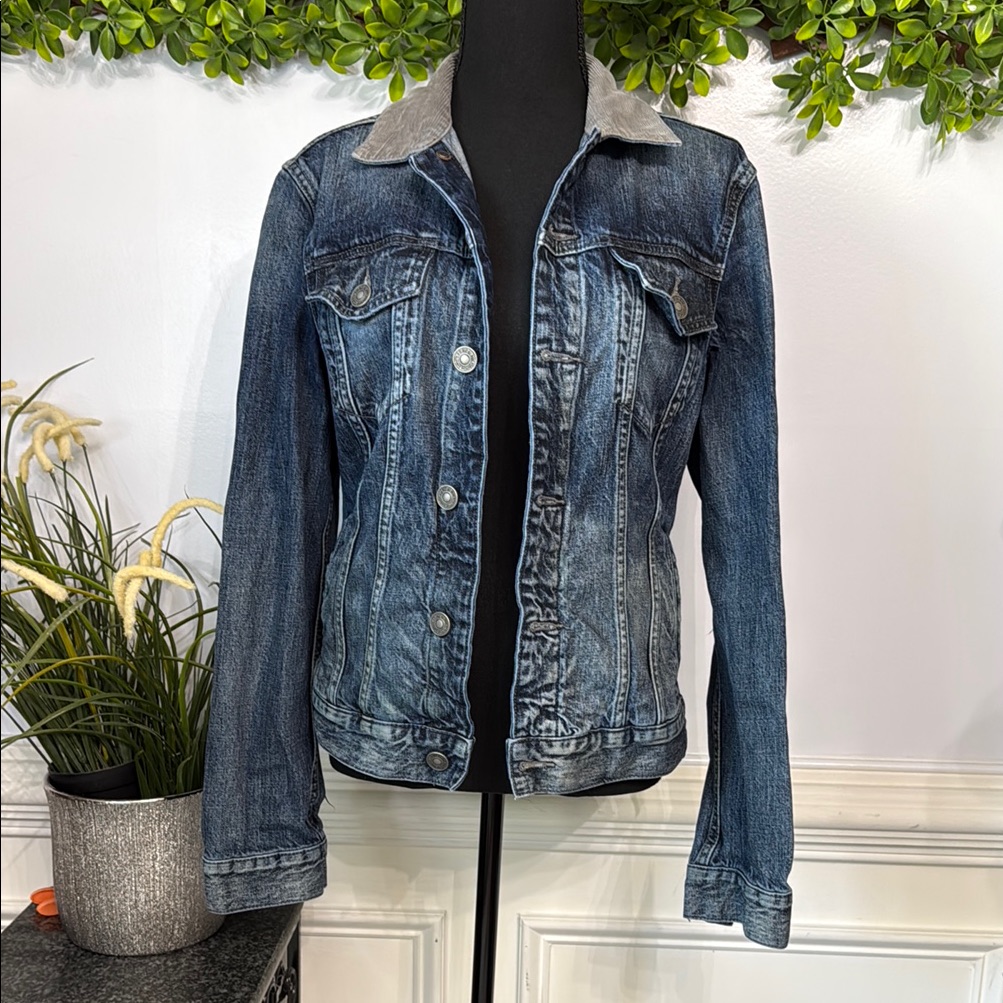 All Saints Trucker Dark Blue Cotton Denim Jean Button Up Jacket S